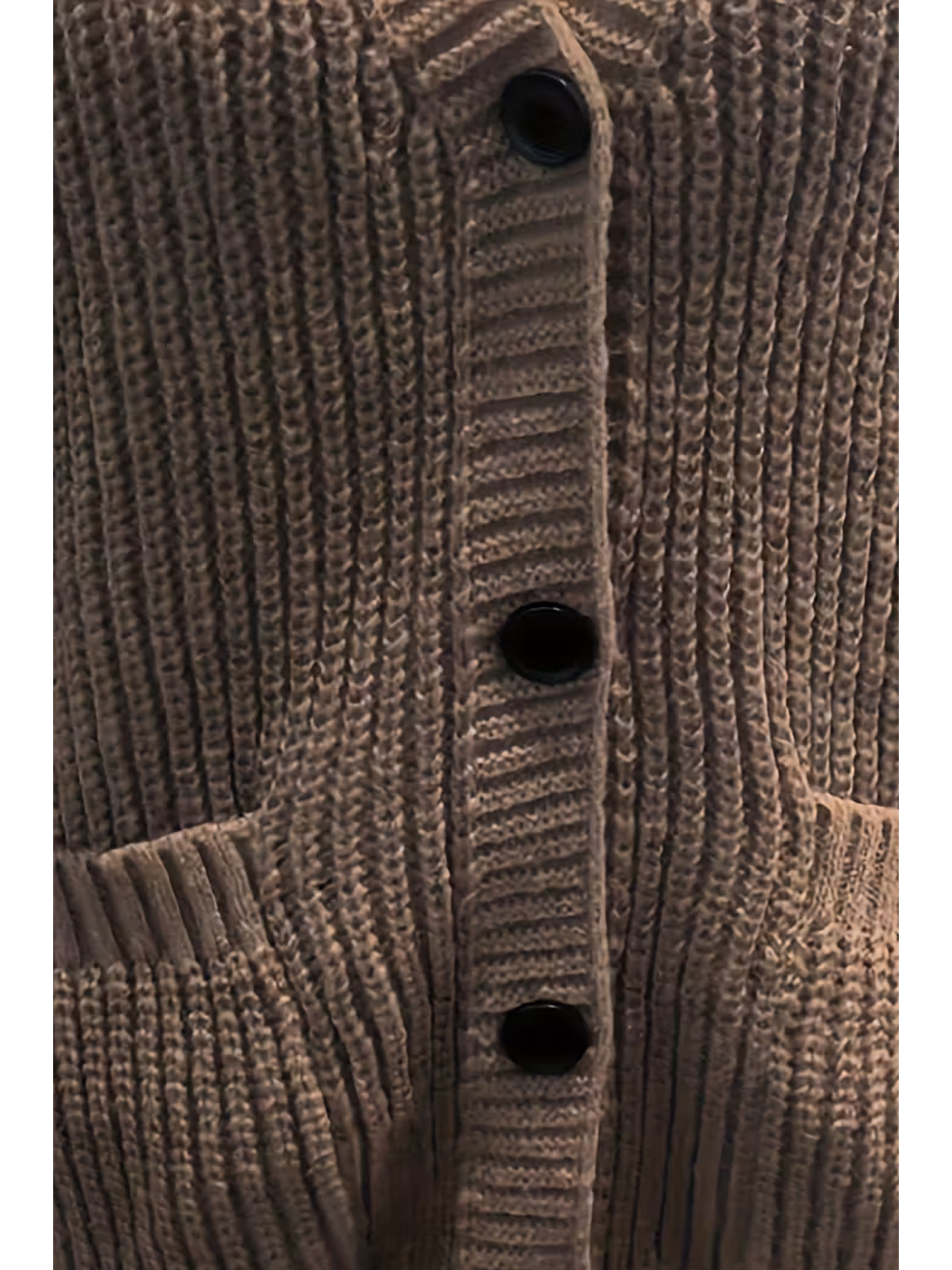 Kadın Kahverengi Oversize Cepli Düğmeli V Yaka Triko Hırka-2