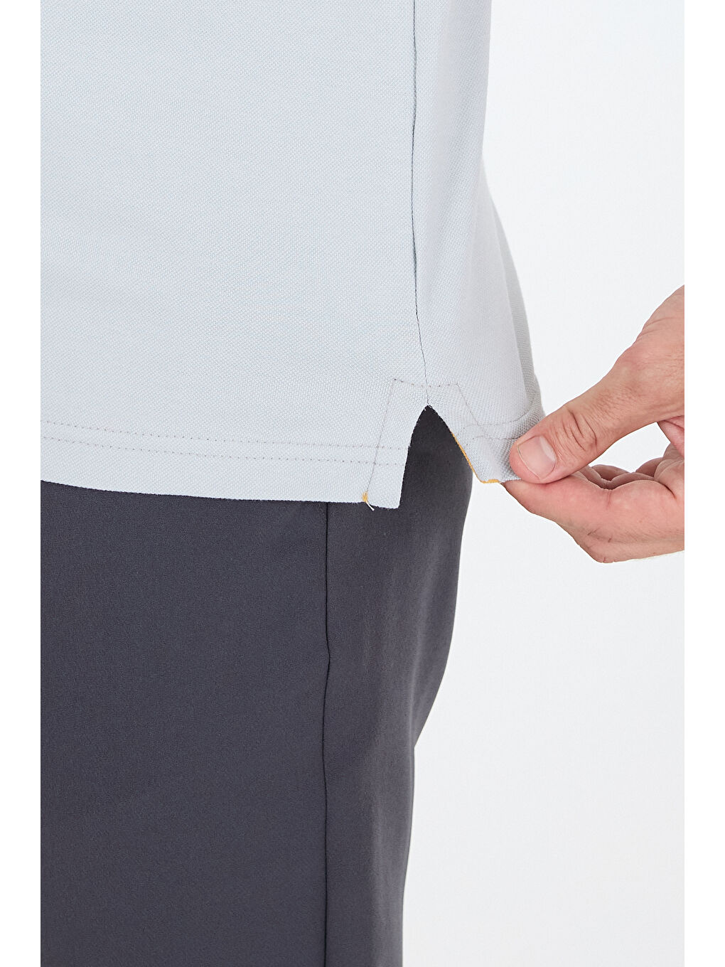 Gri Polo Yaka Kısa Kollu Pike Erkek %100 Pamuk Tişört-3