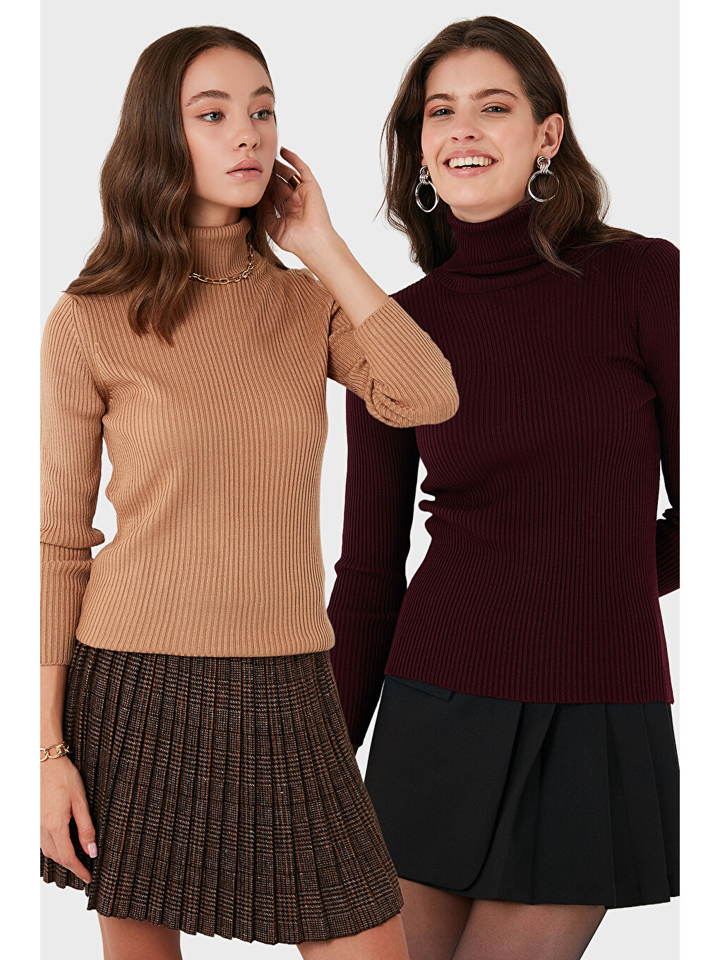 Bordo Fitilli Regular Fit Balıkçı Yaka Soft Akrilik 2'li Paket Kazak 4614102S2