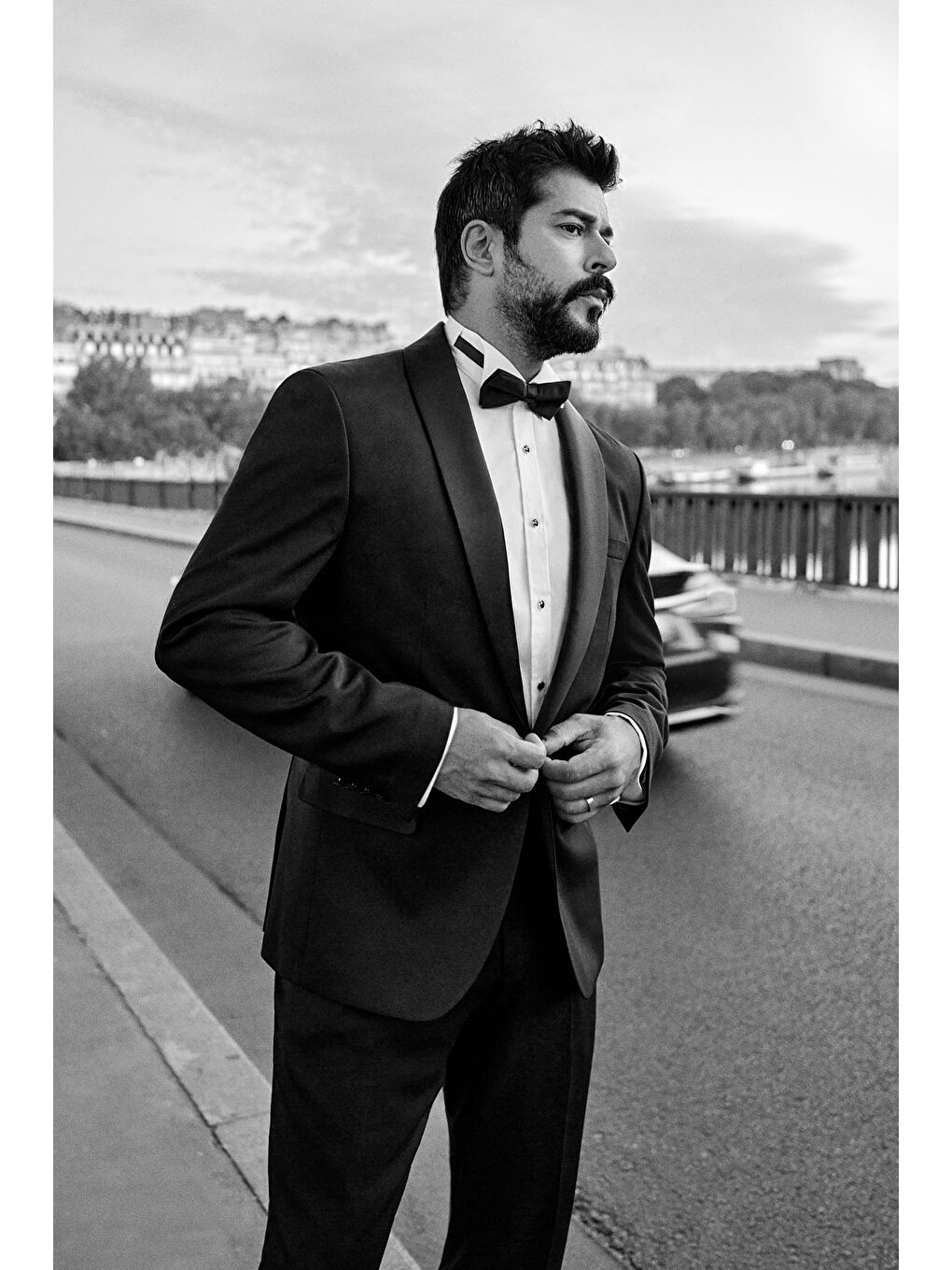 Erkek Siyah Slim Fit Dar Kesim Şal Yaka Armürlü Smokin Takım-6