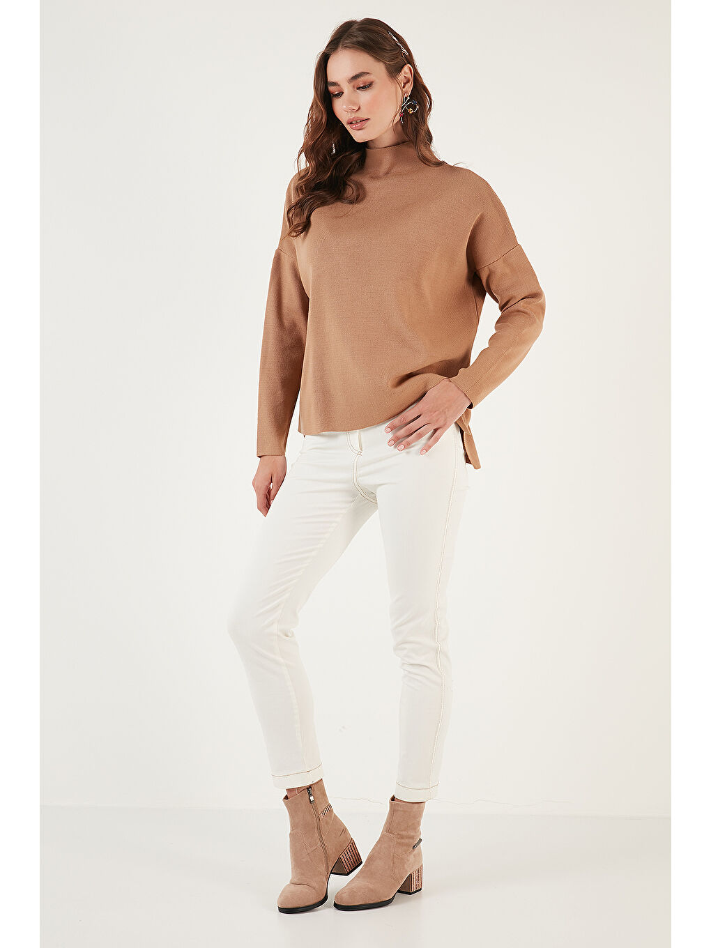 Bej Pamuklu Arkası Uzun Dik Yaka 2'li Paket Triko Kazak 4615002S2-3