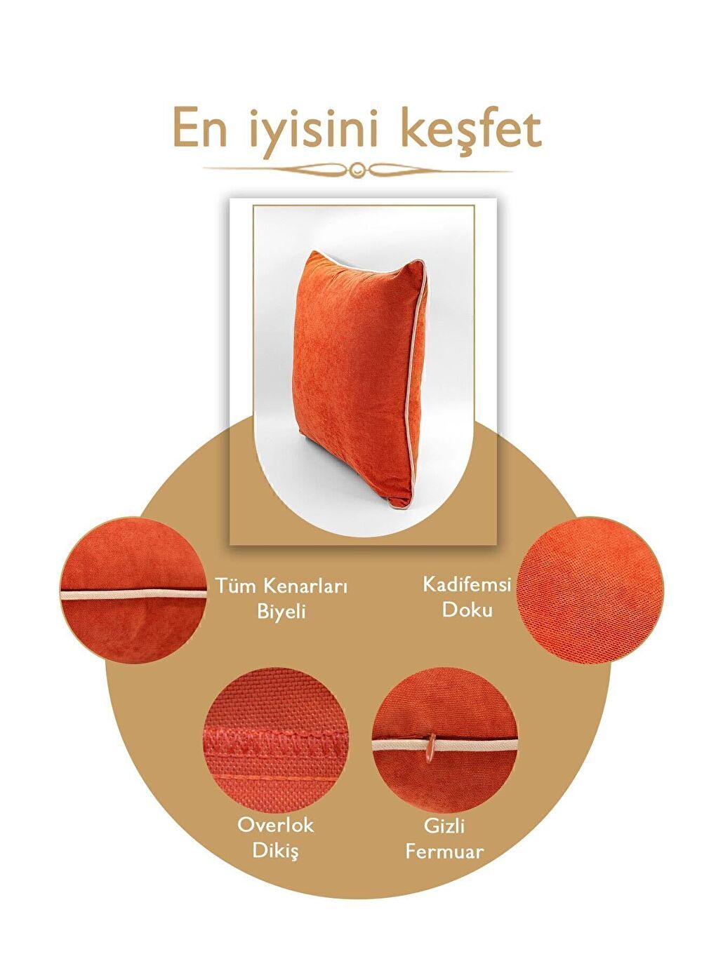 Panbiy Süet Dokulu Düz Punch (panç) İçin Uygun Krem Biyeli Turuncu Dekoratif Kırlent Kılıfı-4