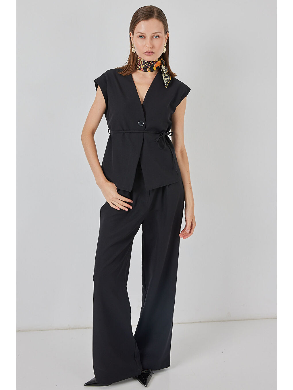 Kadın Yelek Pantolon Kumaş Takım 30050 - Siyah