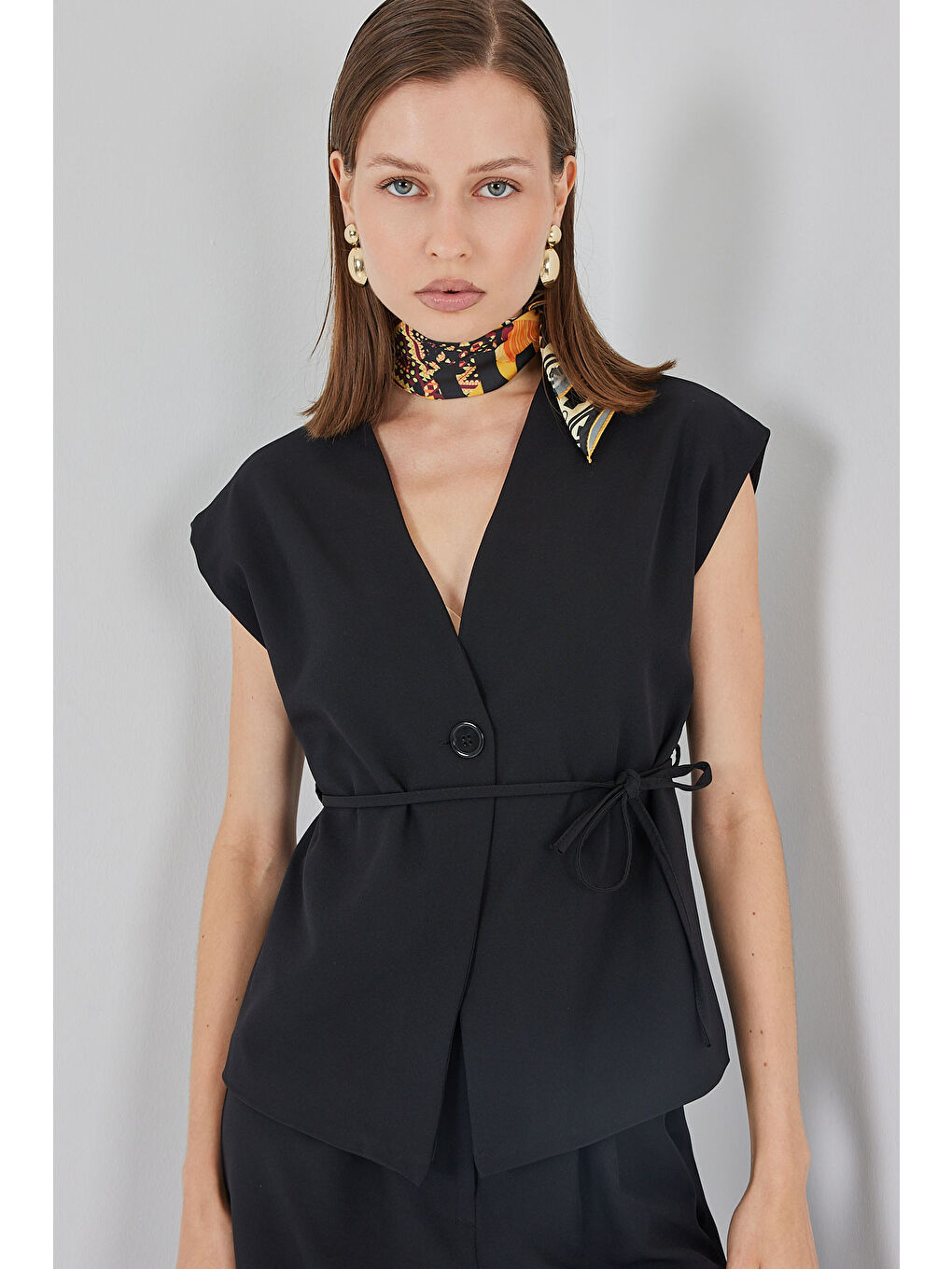 Kadın Yelek Pantolon Kumaş Takım 30050 - Siyah-1