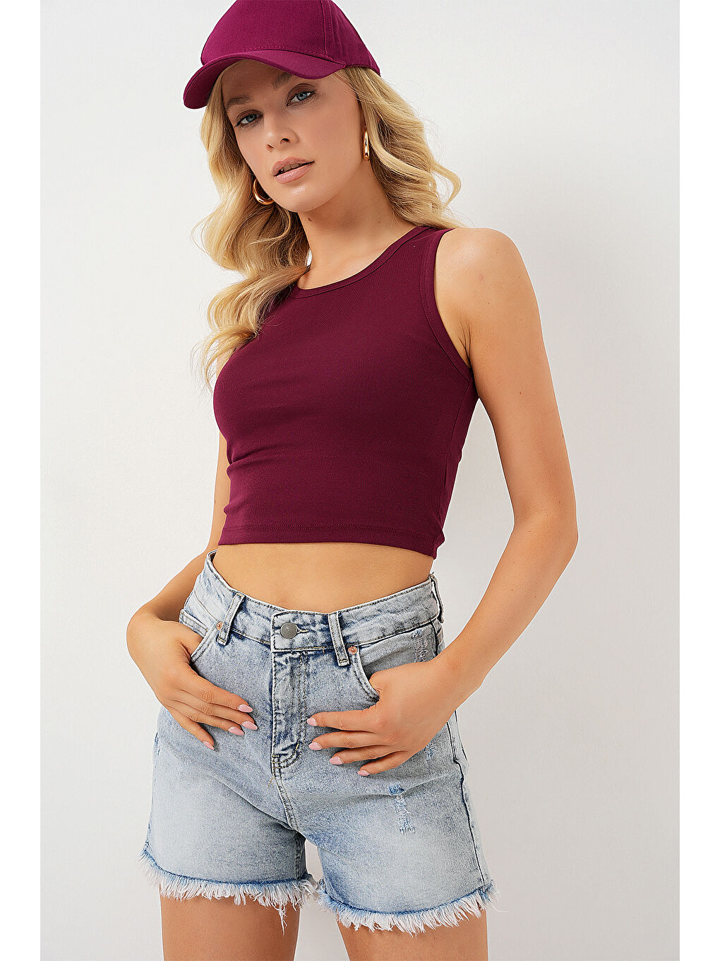 Kadın Püsküllü Jean Şort 5338   Mavi