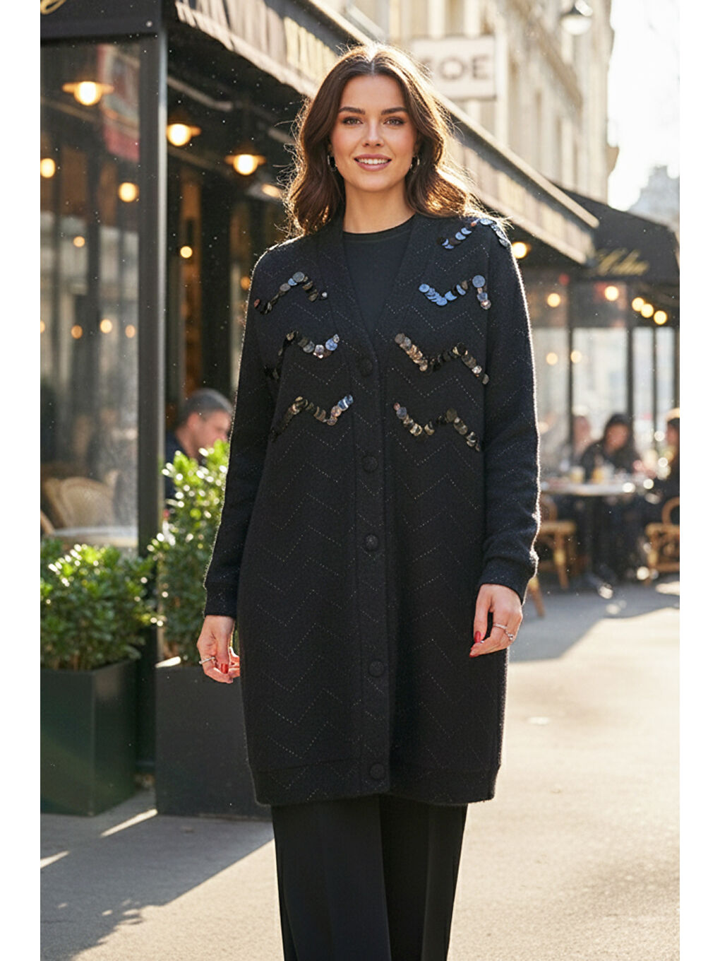 Pul Detay Angora Hırka 19449 Siyah