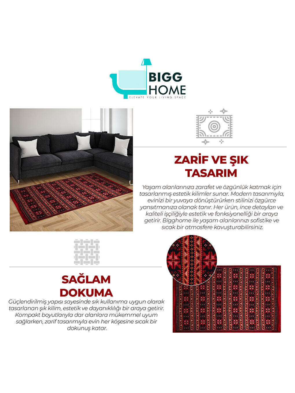 Karışık Kilim, Makinede Yıkanabilir, Etnik Desenli, 120*180 cm, SA25BA-1