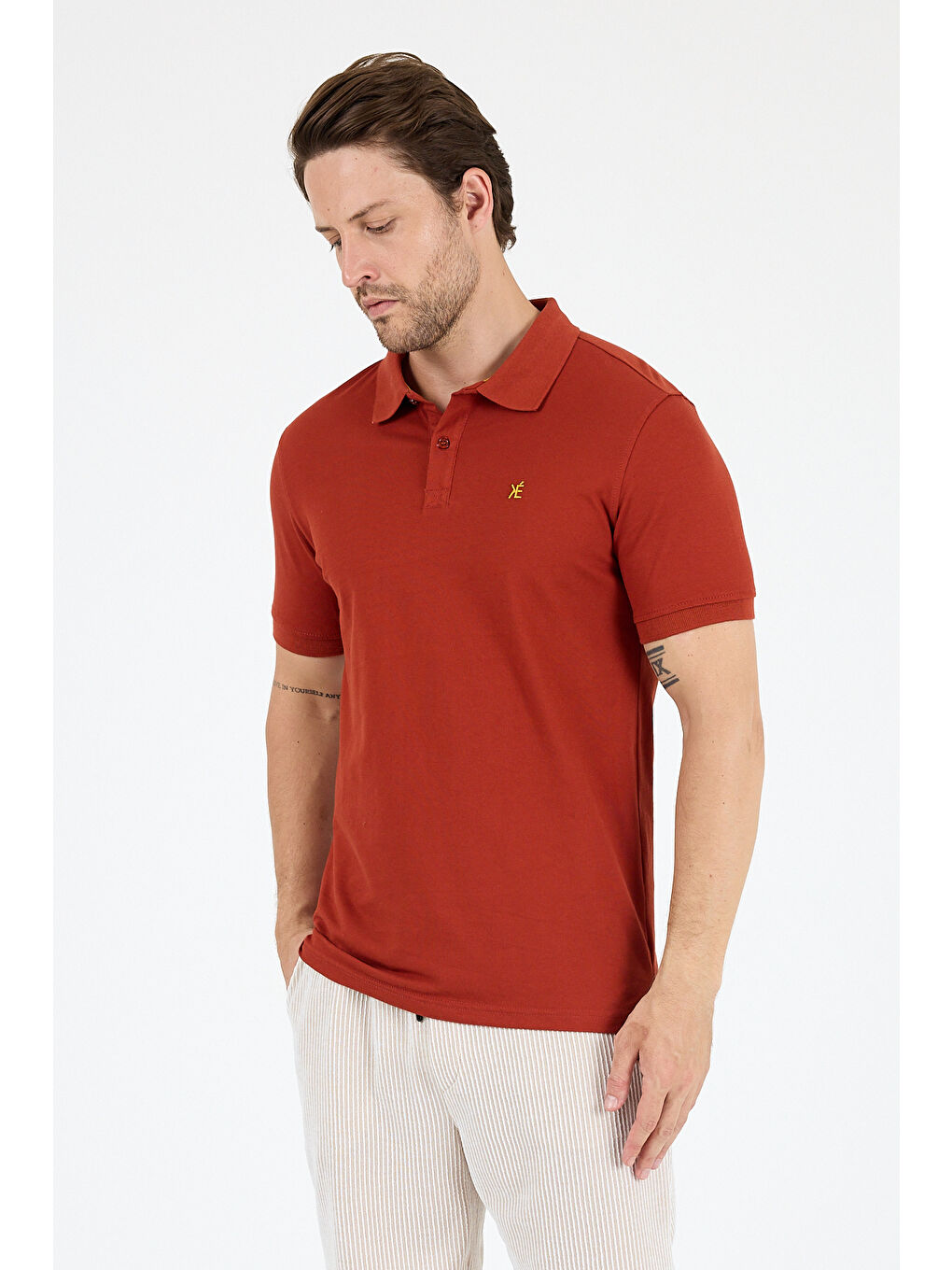Kahverengi Polo Yaka Kısa Kollu Pike Erkek Tişört