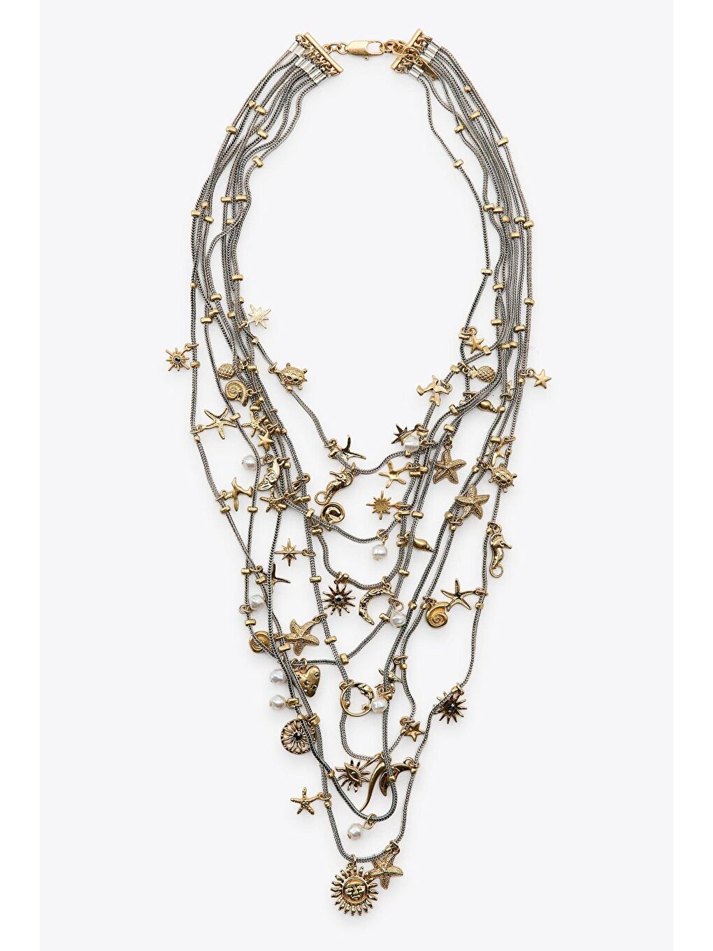 Gri Metal Deniz Temalı Çoklu Kolye - Gümüş-2