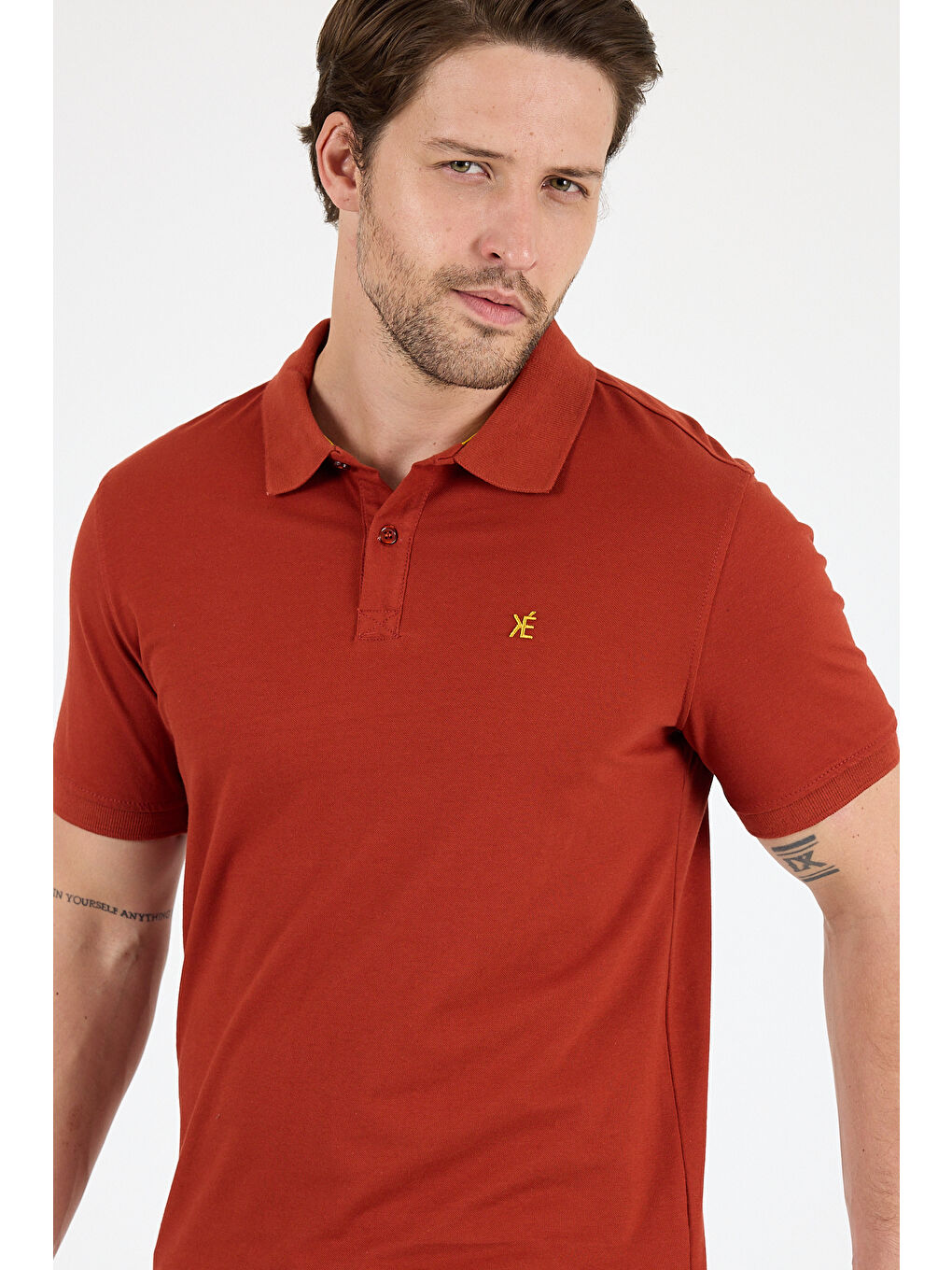 Kahverengi Polo Yaka Kısa Kollu Pike Erkek Tişört-3