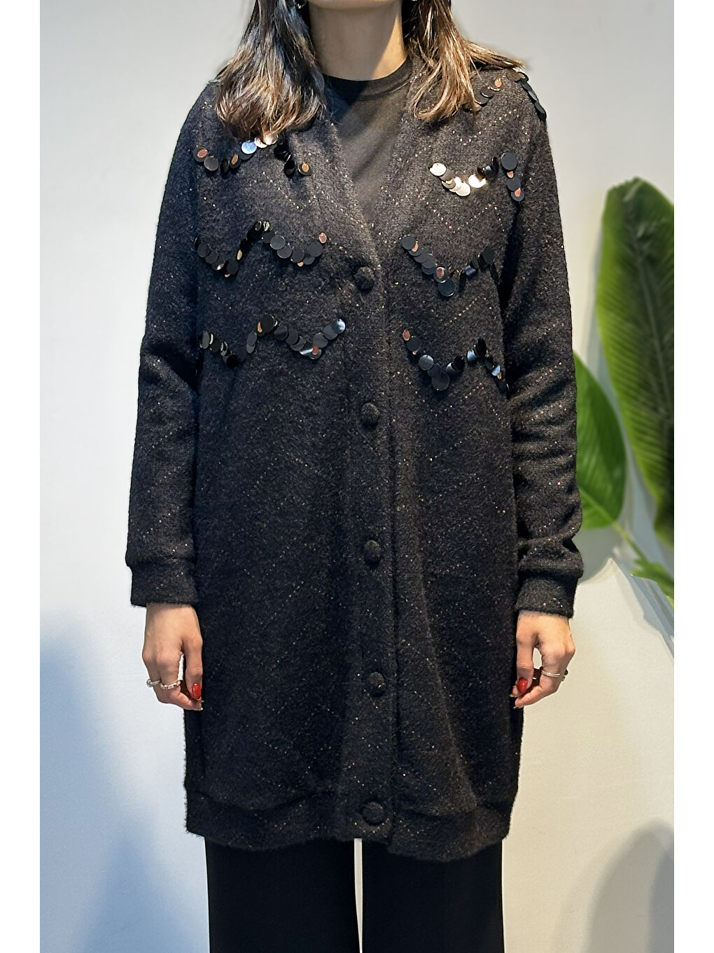 Pul Detay Angora Hırka 19449 Siyah-1