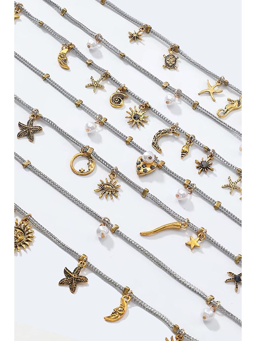 Gri Metal Deniz Temalı Çoklu Kolye - Gümüş-3