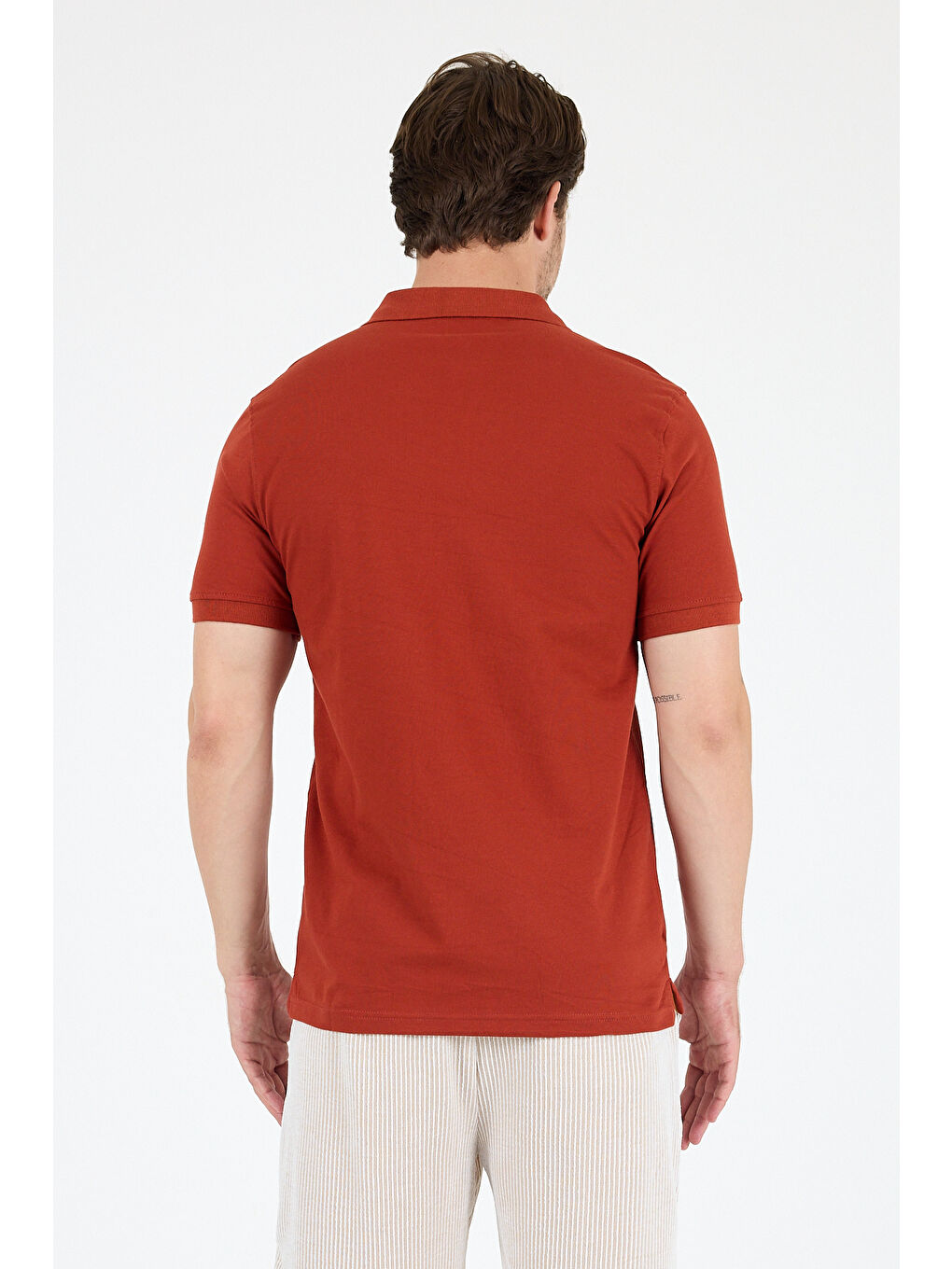 Kahverengi Polo Yaka Kısa Kollu Pike Erkek Tişört-4