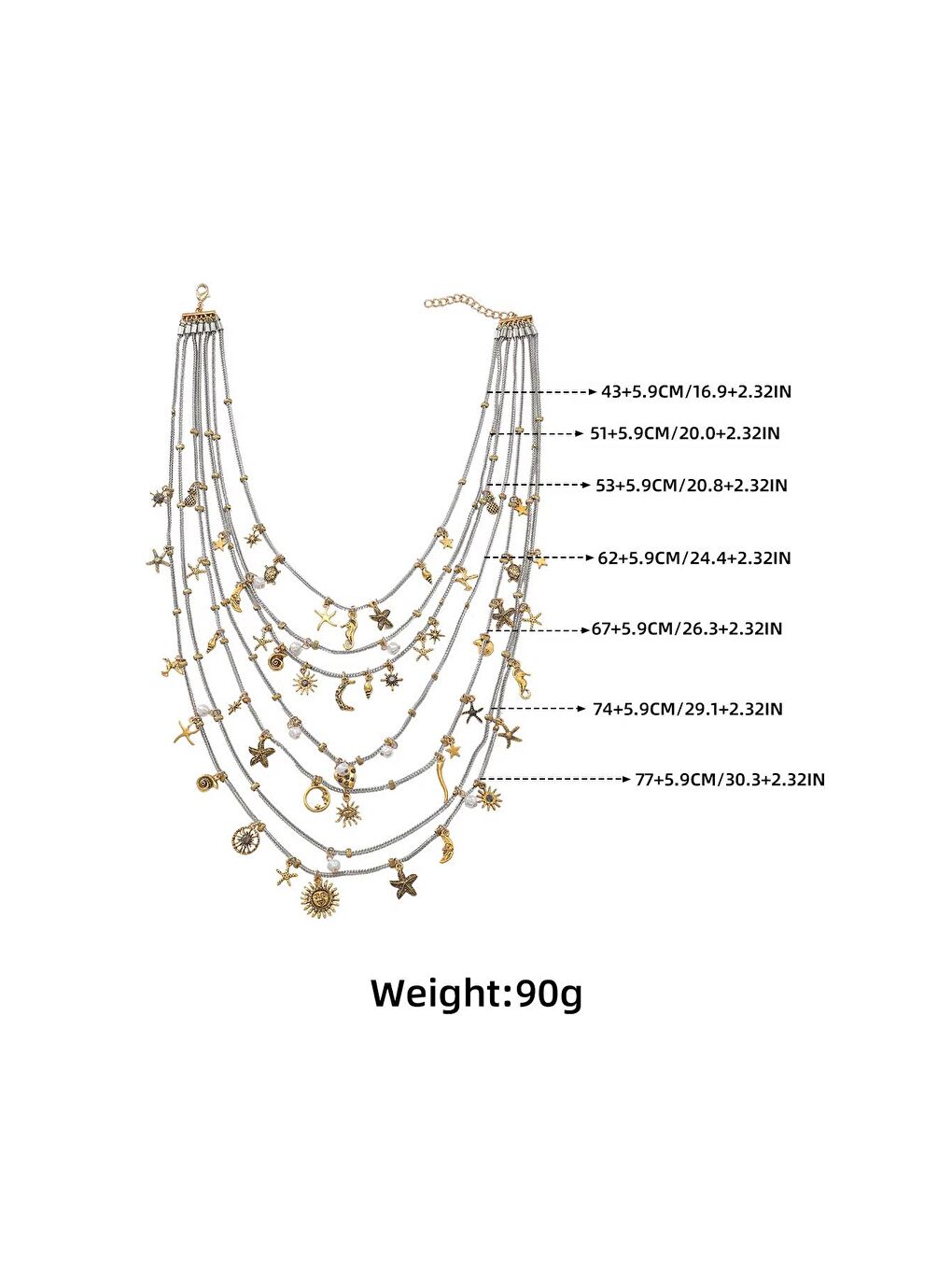 Gri Metal Deniz Temalı Çoklu Kolye - Gümüş-4