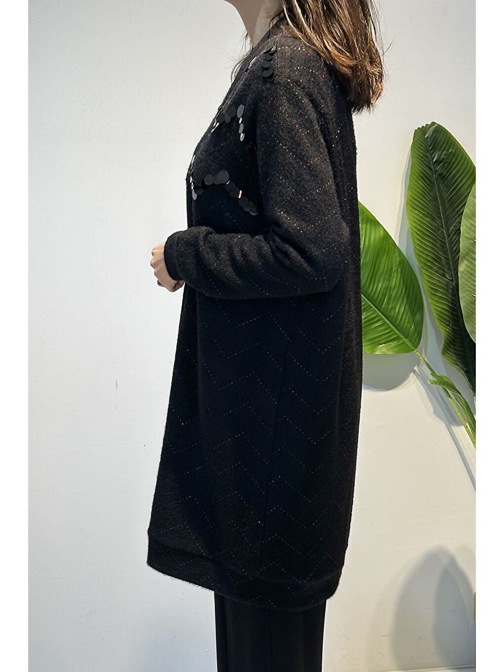 Pul Detay Angora Hırka 19449 Siyah-2