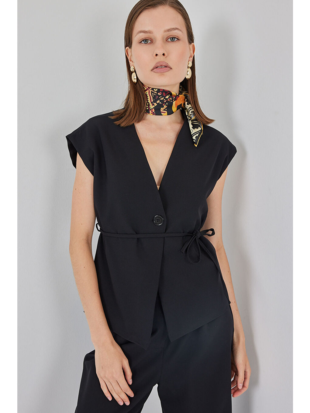 Kadın Yelek Pantolon Kumaş Takım 30050 - Siyah-3