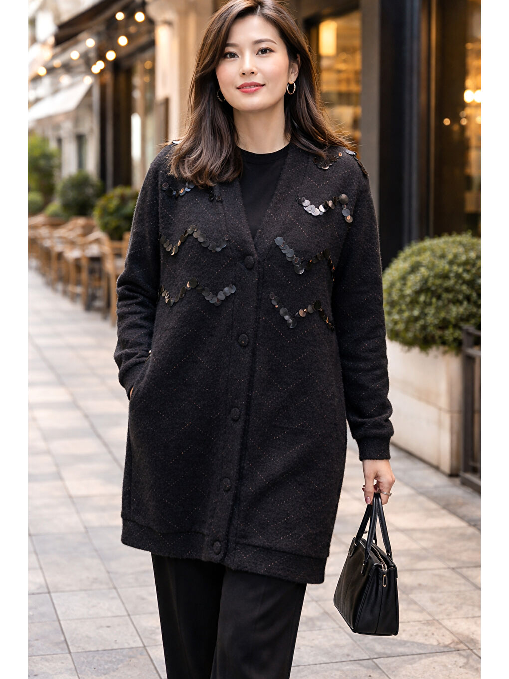 Pul Detay Angora Hırka 19449 Siyah-3