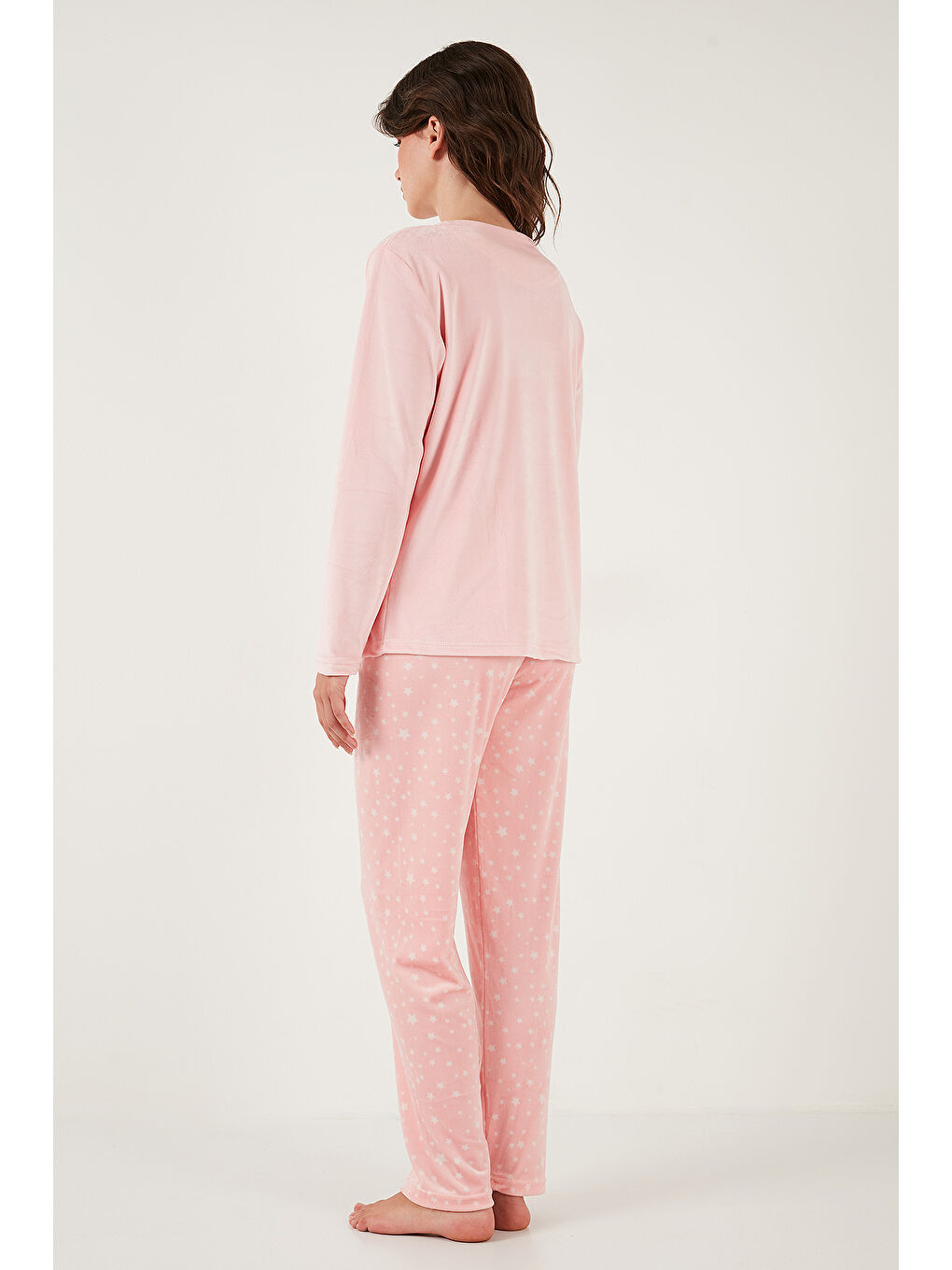 Pembe Desenli Regular Fit Bisiklet Yaka Uzun Kollu Kadın Pijama Takımı 65713312-6