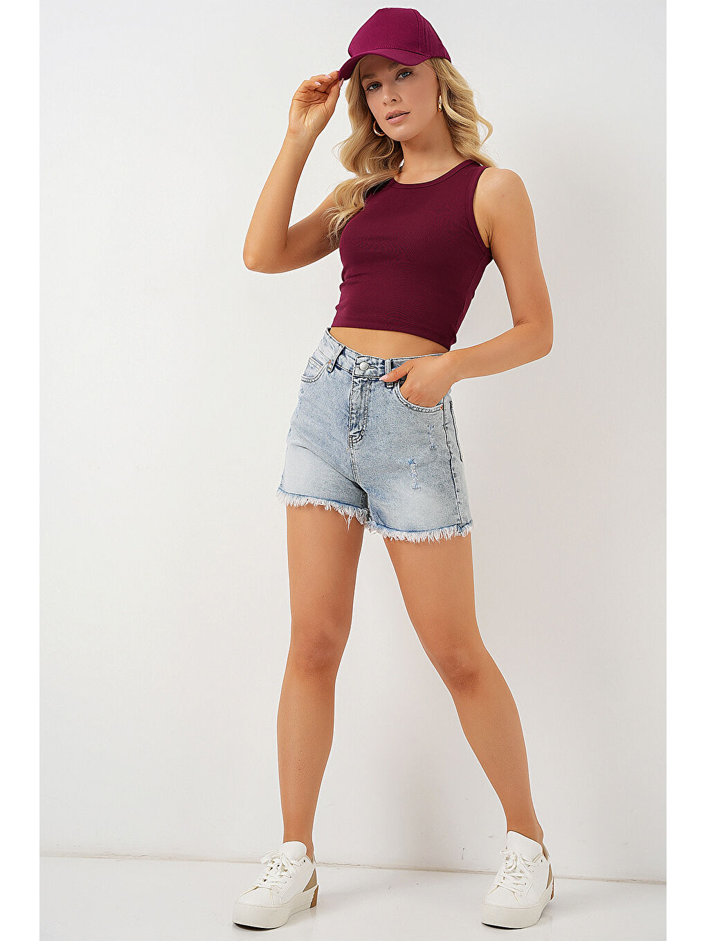 Kadın Püsküllü Jean Şort 5338   Mavi-2