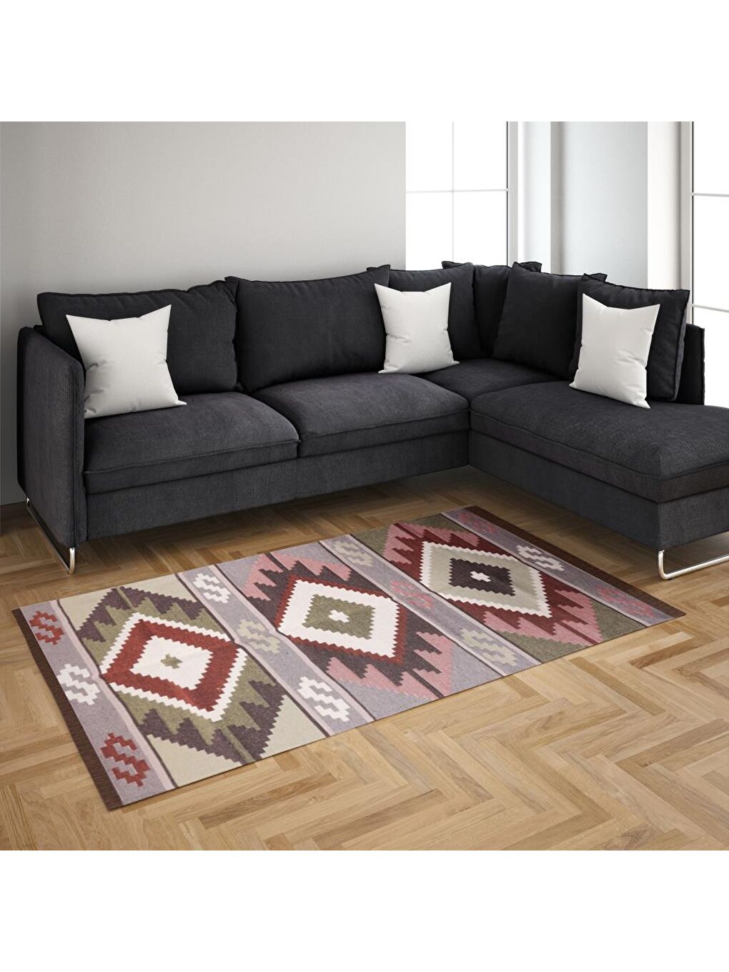 Karışık Çift Taraflı Kilim, Makinede Yıkanabilir, Modern Desenli, 80*150 cm, SA1583B-2