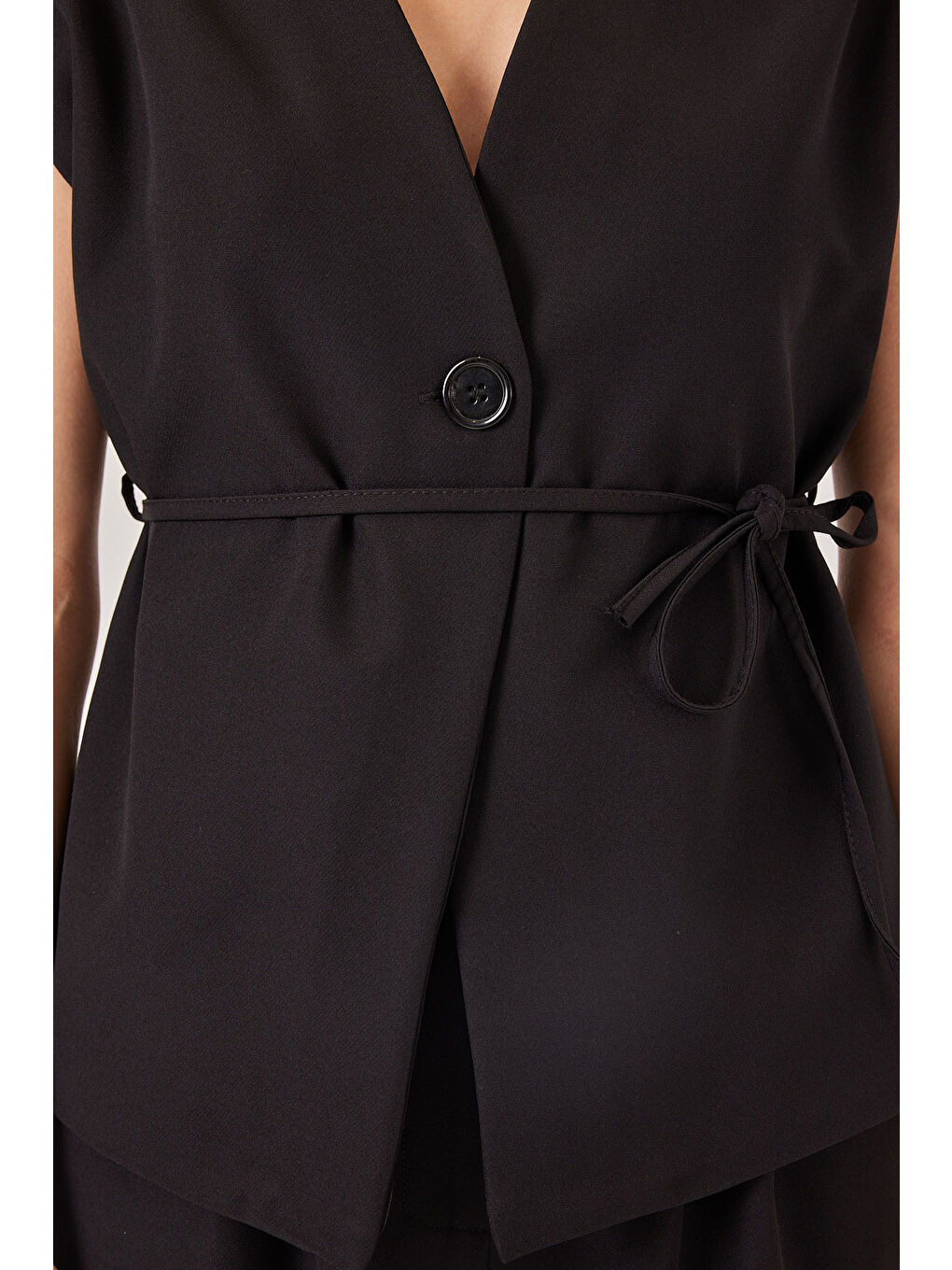 Kadın Yelek Pantolon Kumaş Takım 30050 - Siyah-4