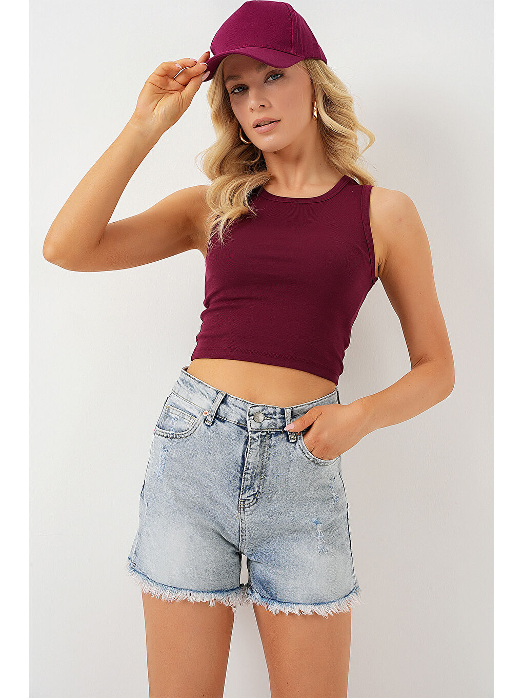 Kadın Püsküllü Jean Şort 5338   Mavi-4