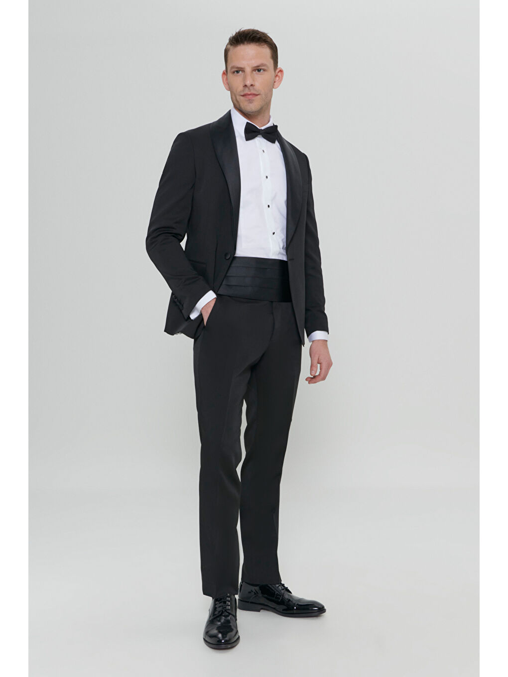 Erkek Siyah Slim Fit Dar Kesim Şal Yaka Armürlü Smokin Takım-9