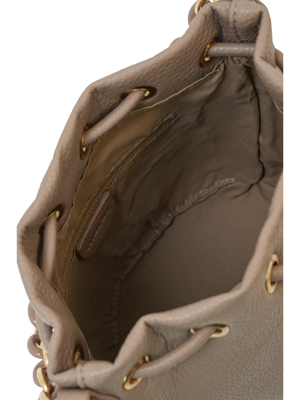 Bej Zincir Detaylı Büzgülü Kadın Omuz Çantası MB03-5