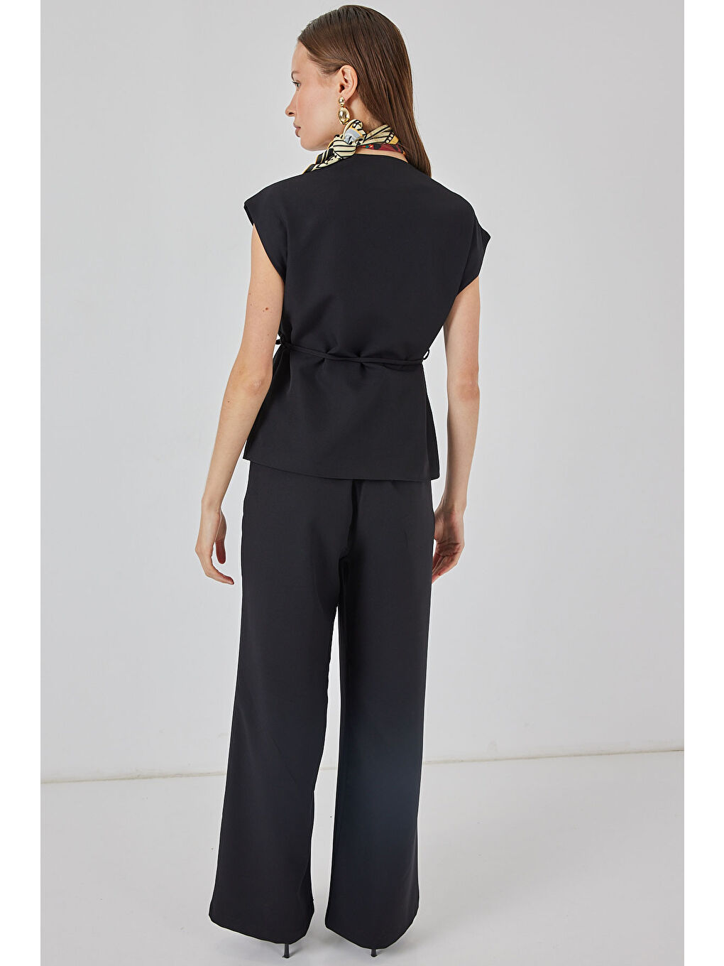 Kadın Yelek Pantolon Kumaş Takım 30050 - Siyah-5