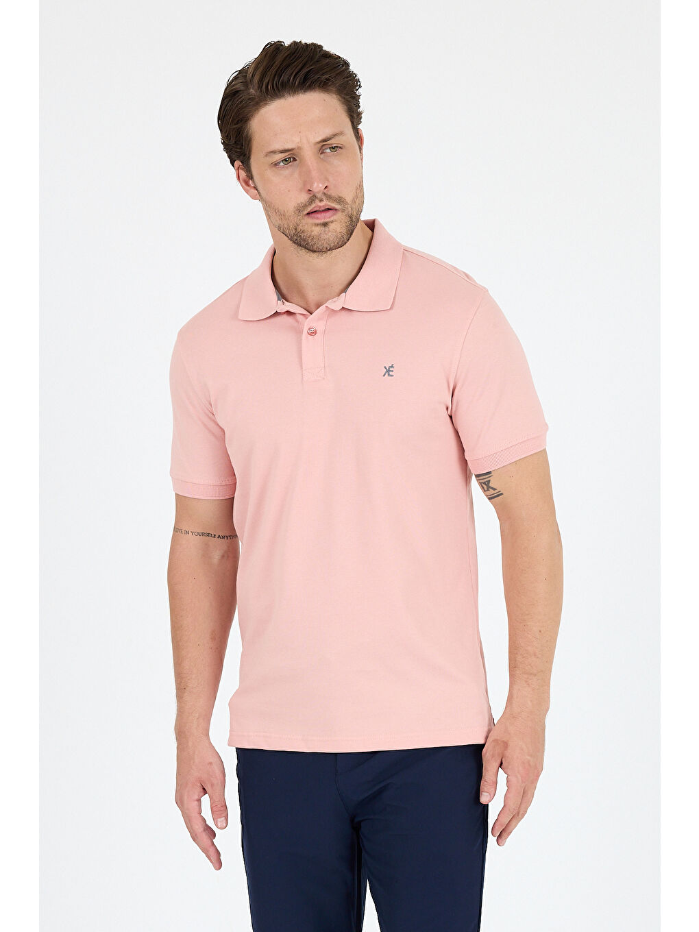 Pembe Polo Yaka Kısa Kollu Pike Erkek Tişört-1