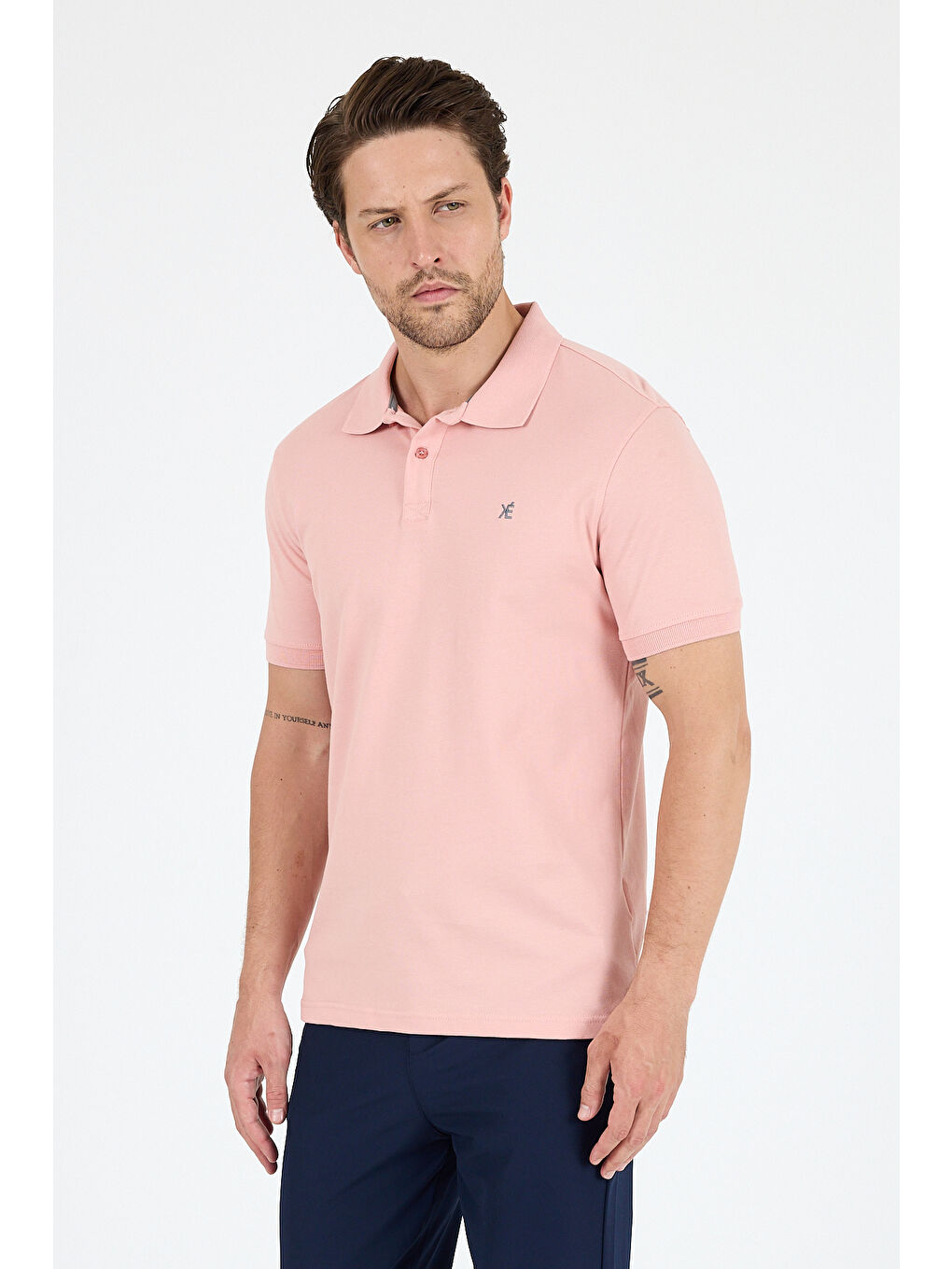 Pembe Polo Yaka Kısa Kollu Pike Erkek Tişört-2