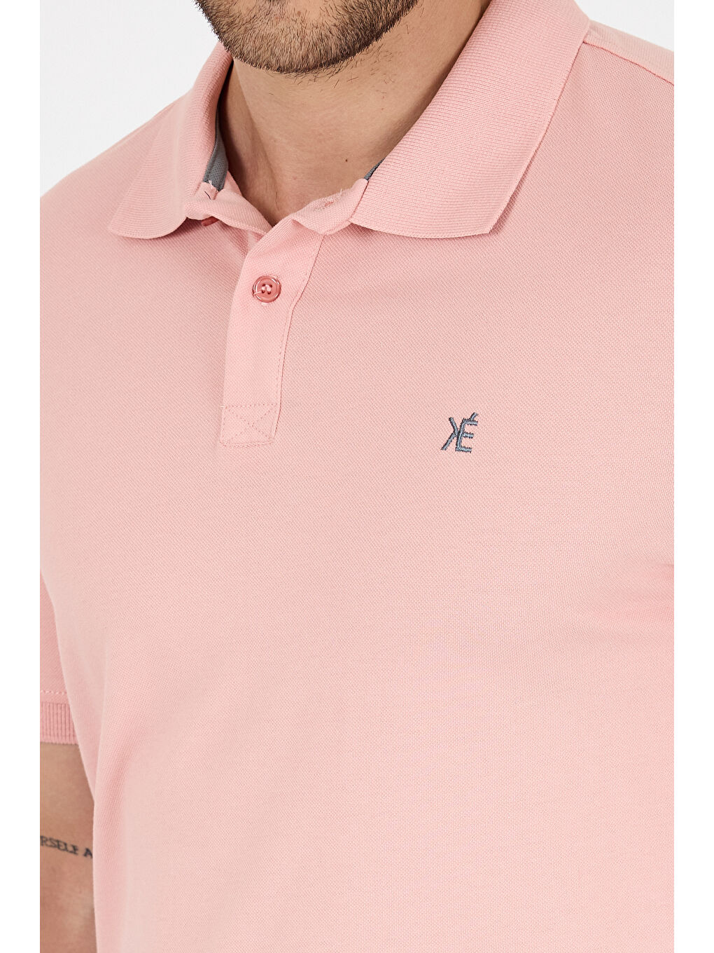 Pembe Polo Yaka Kısa Kollu Pike Erkek Tişört-3