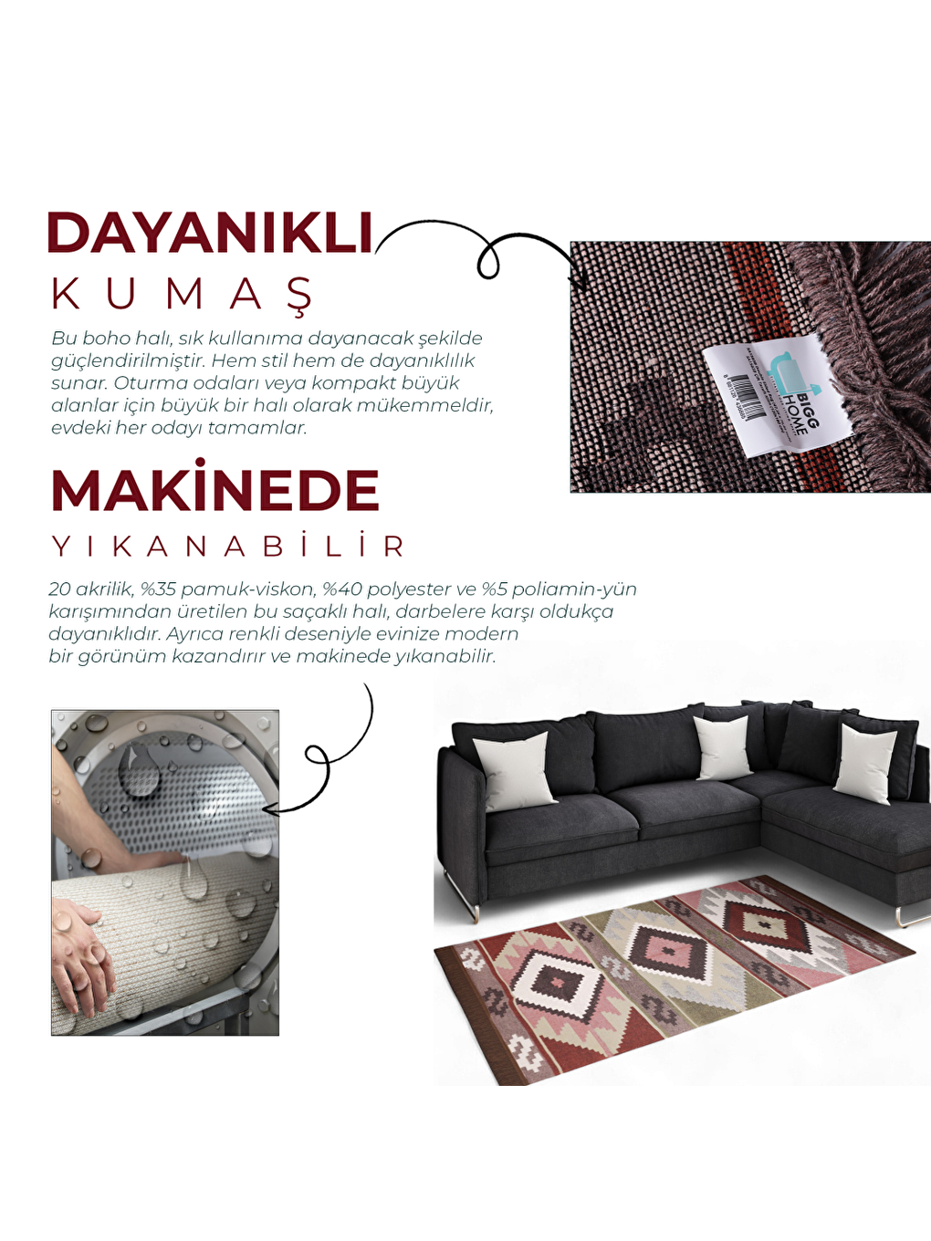 Karışık Çift Taraflı Kilim, Makinede Yıkanabilir, Modern Desenli, 80*150 cm, SA1583B-4