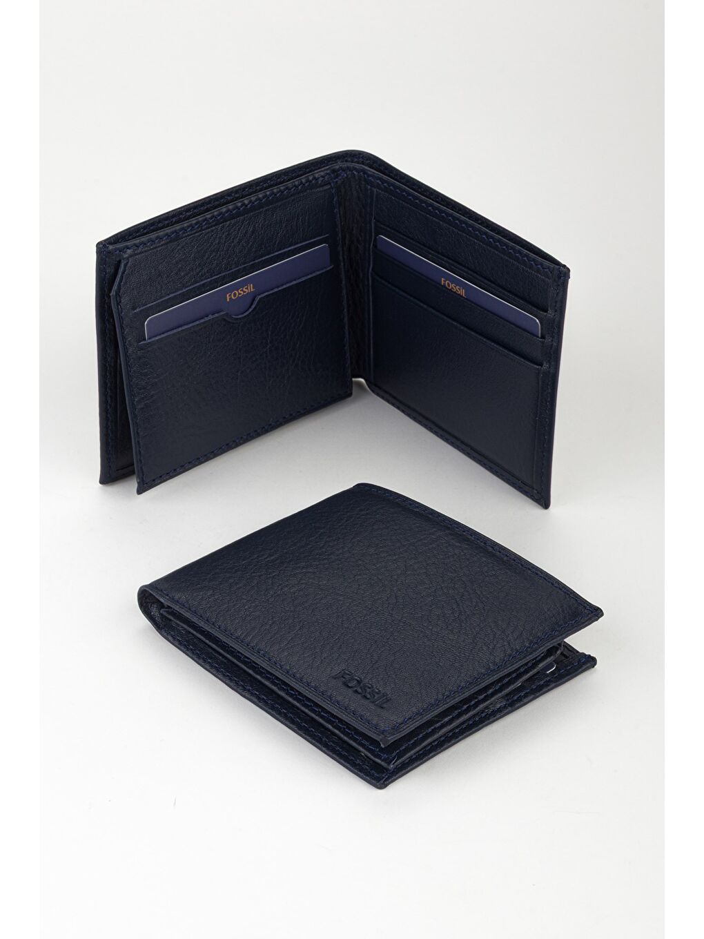 Lacivert Kutulu Hakiki Deri Yatay El Portföyü Cüzdan