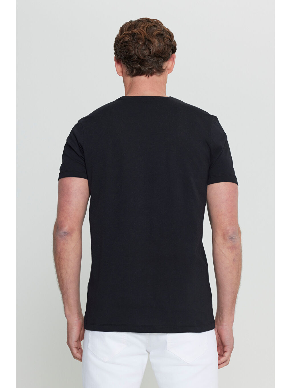 Erkek Siyah Pamuklu Slim Fit Dar Kesim Bisiklet Yaka Baskılı Esnek Tişört-4