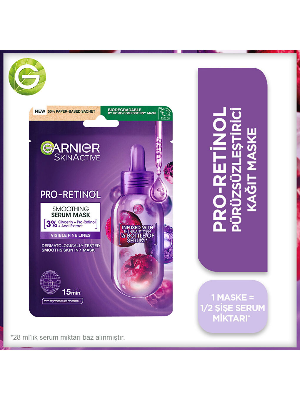 GARNIER Beyaz Pro-Retinol Pürüzsüzleştirici Kağıt Maske