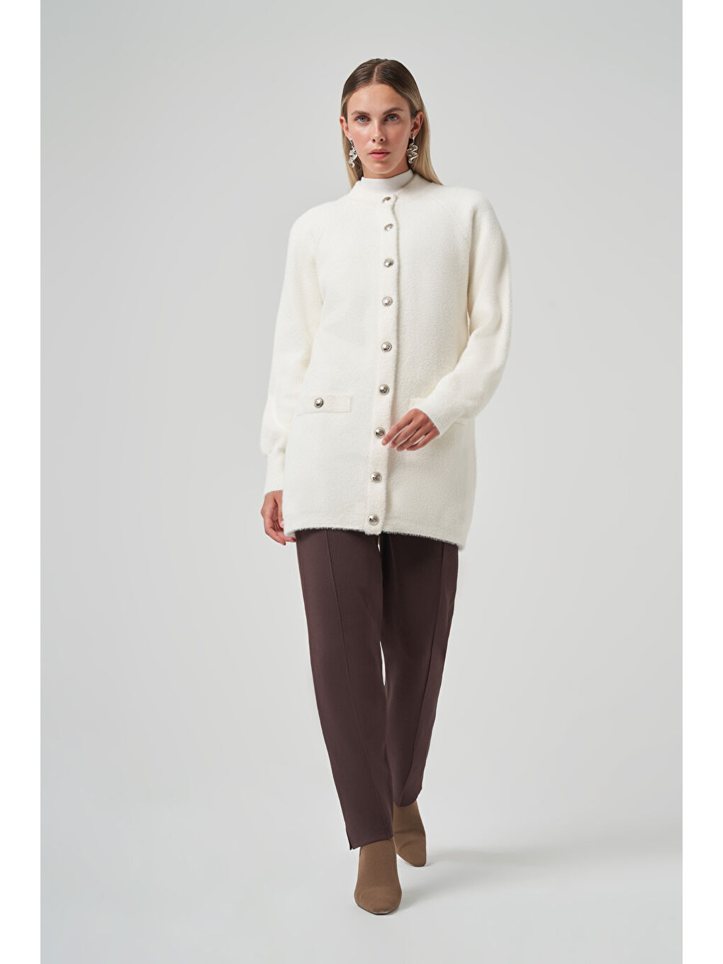 Cep Detay Angora Hırka 7008 Ekru-1