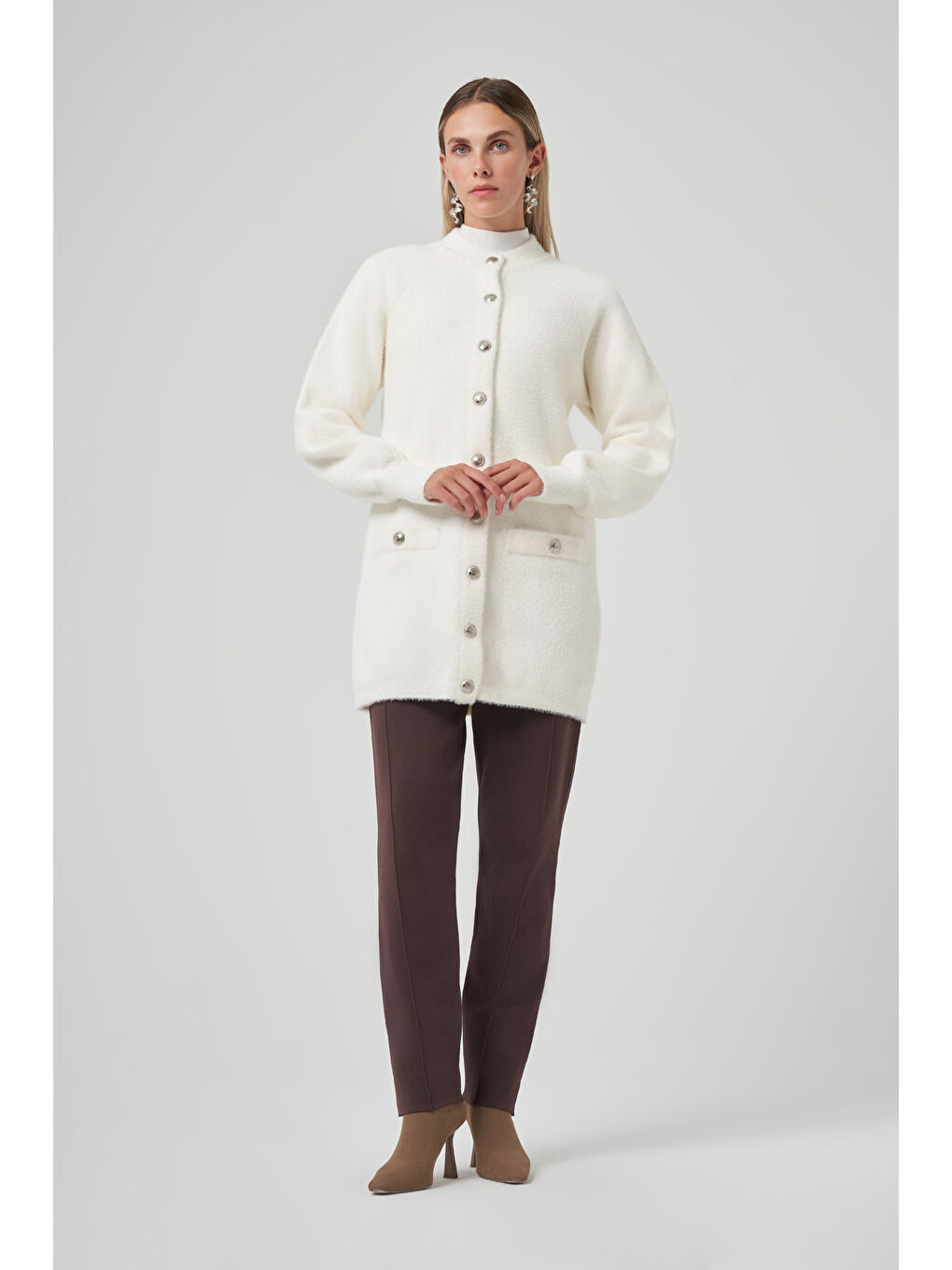 Cep Detay Angora Hırka 7008 Ekru-3