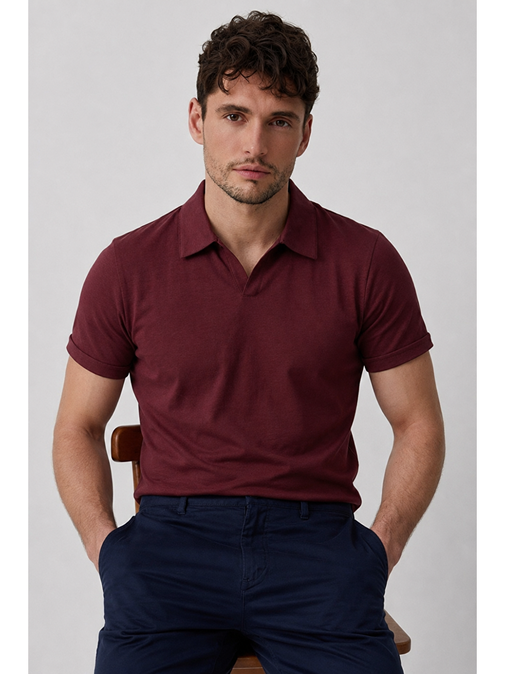 Erkek Polo Yaka Premium Comfort Spor Bordo Tişört-1