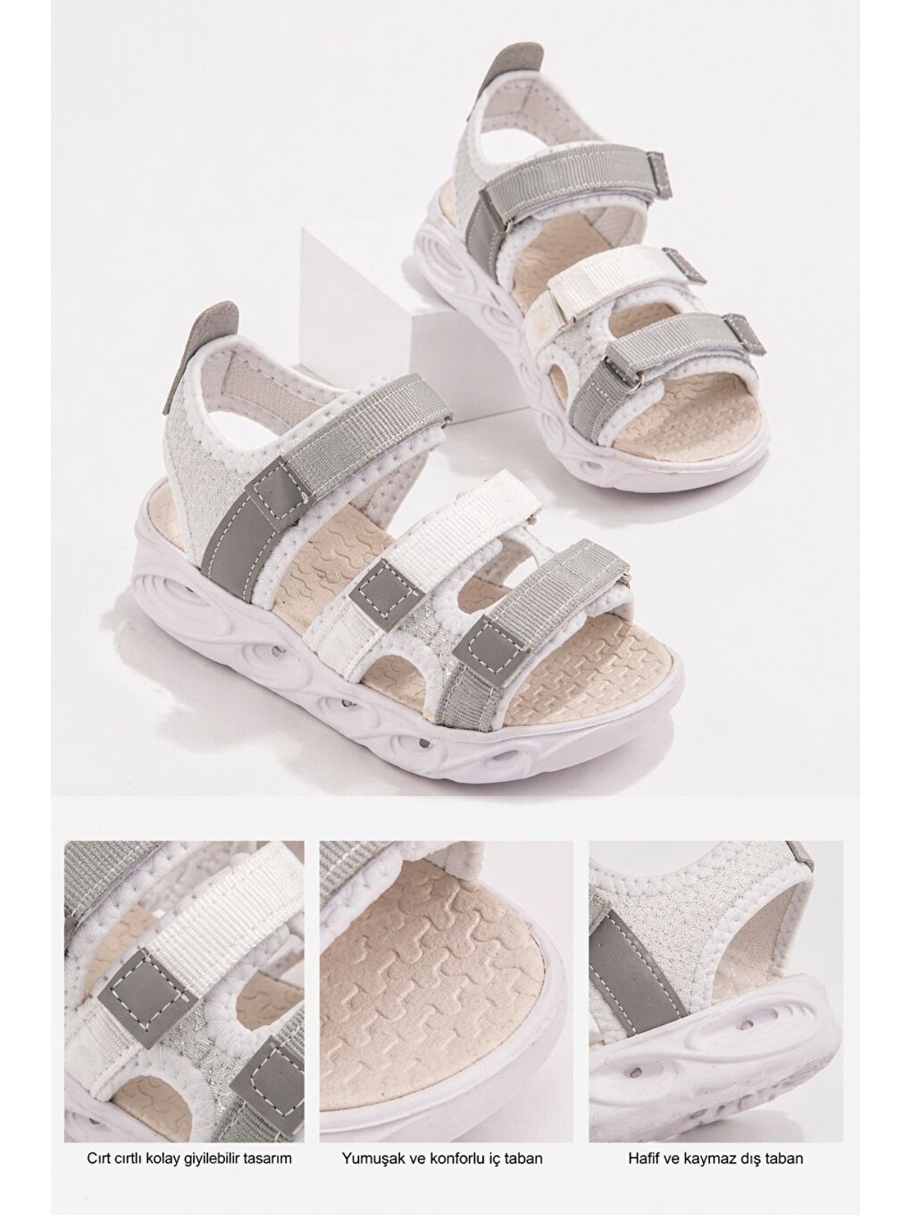 Beyaz TATU Kız Çocuk Cırtlı Işıklı Sandalet-1