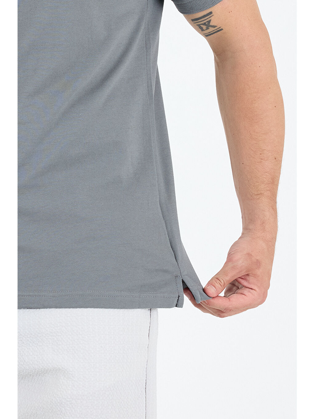 Gri Polo Yaka Kısa Kollu Pike Erkek %100 Pamuk Tişört-2