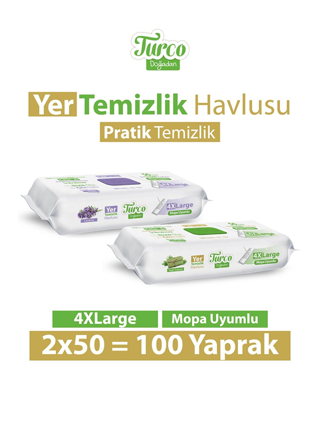 Turco Doğadan Yer Temizlik Havlusu Yeşil Sabun Lavanta 2X50