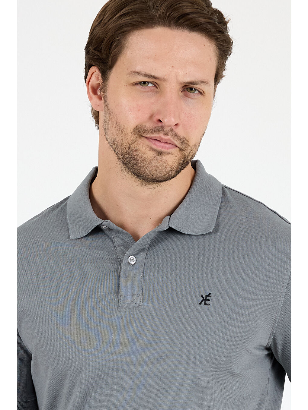 Gri Polo Yaka Kısa Kollu Pike Erkek %100 Pamuk Tişört-3