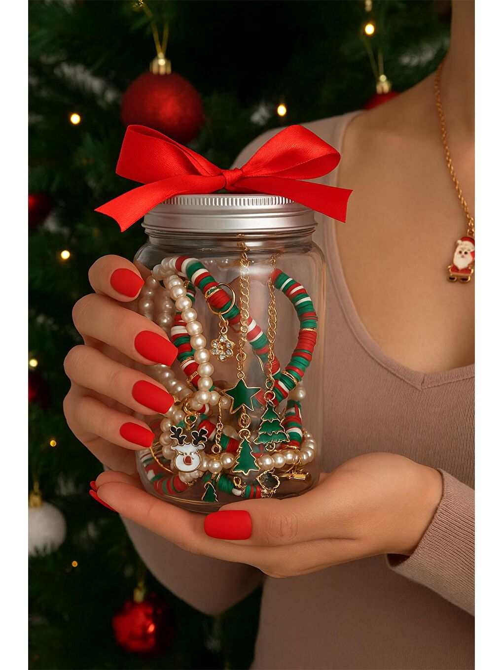 Sarı Yılbaşı Temalı Gizemli Takı Kavanozu 10 Parça Takı-1