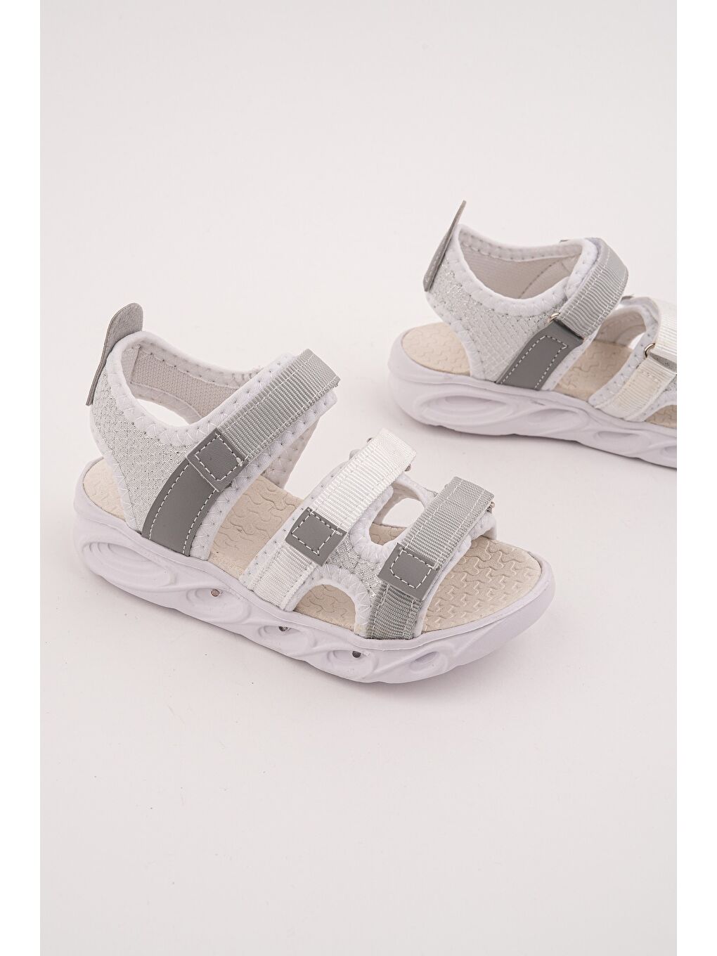 Beyaz TATU Kız Çocuk Cırtlı Işıklı Sandalet-2