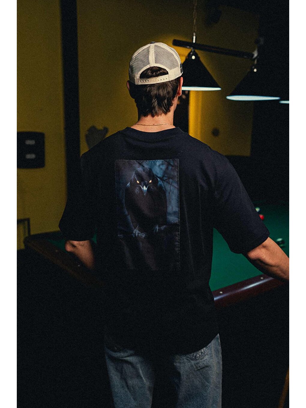 Erkek Kuzgun Yamalı Oversize %100 Pamuk Tişört Siyah-1