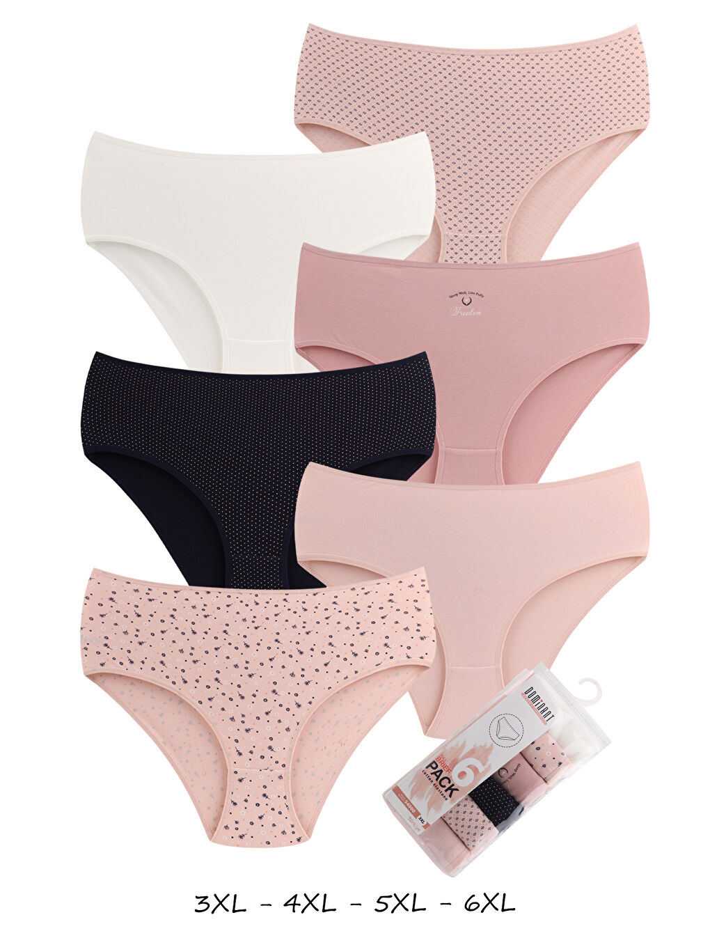 Karışık Kadın Büyük Beden Pamuklu Yüksek Bel Külot 6'lı Paket-1