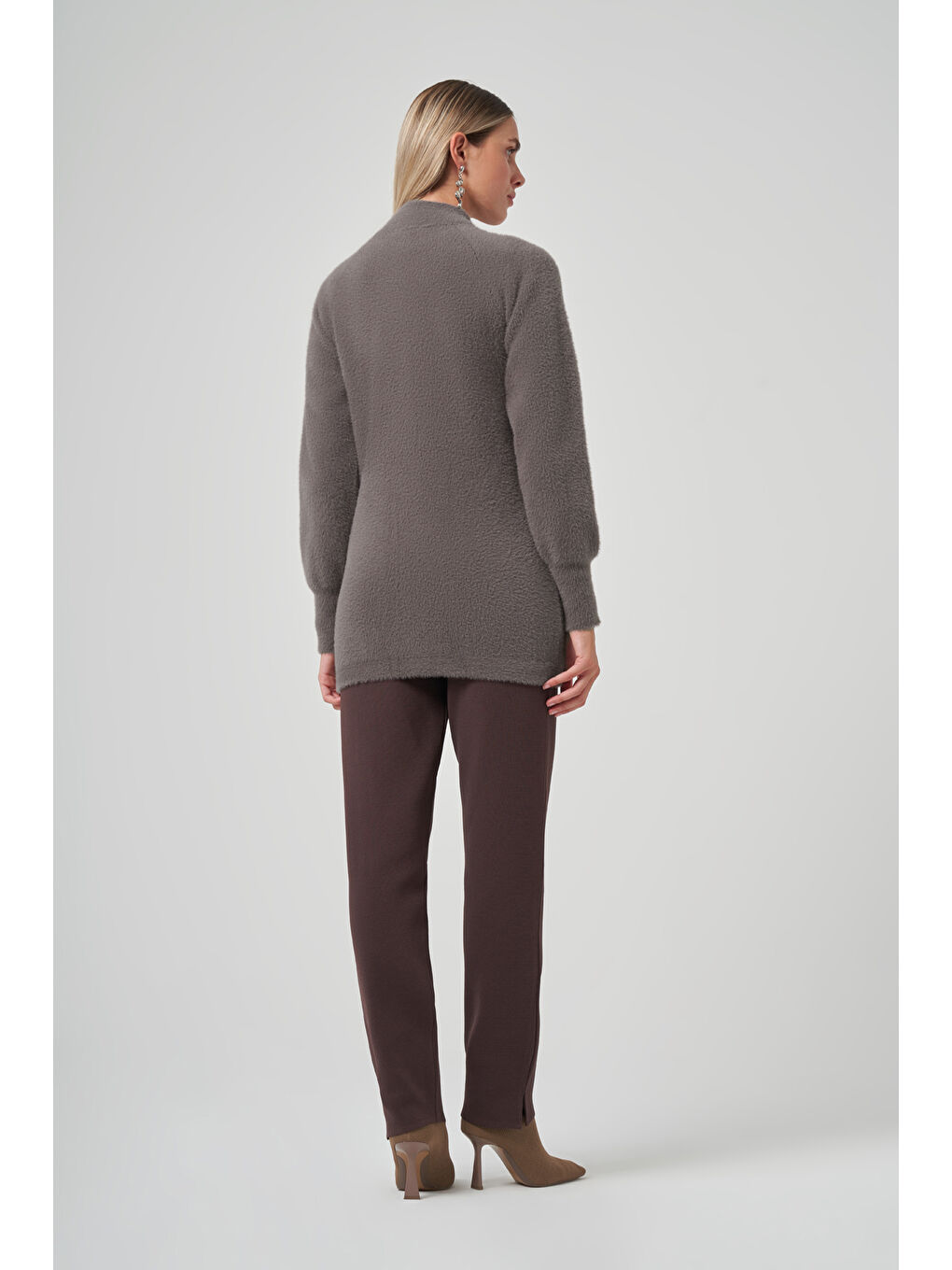 Gri Cep Detay Angora Hırka 7008 Füme-2