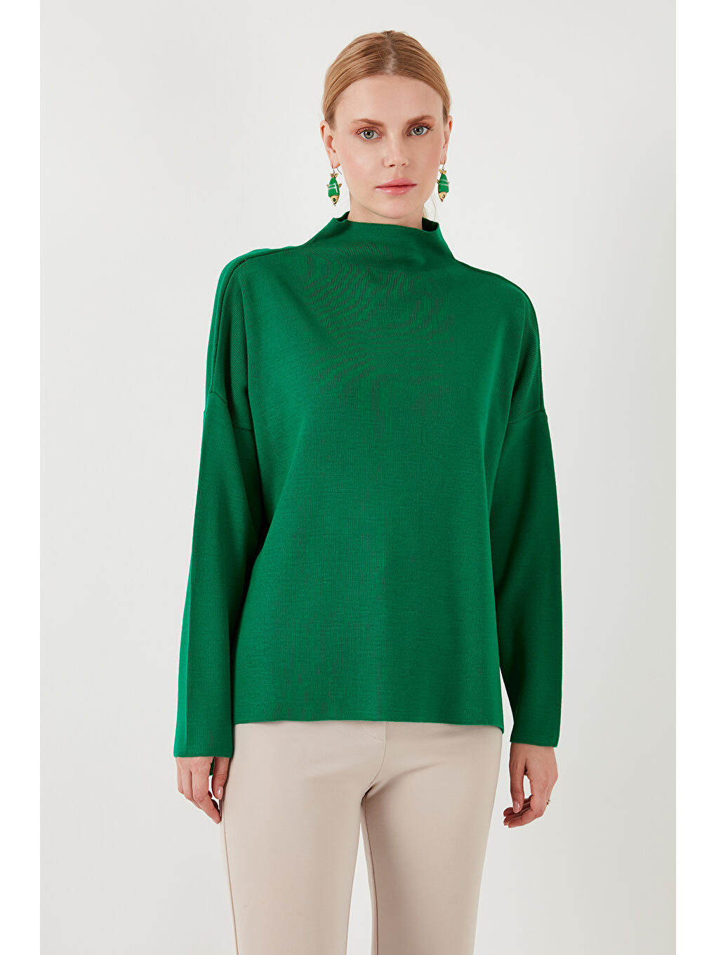 Yeşil Pamuklu Arkası Uzun Dik Yaka 2'li Paket Triko Kazak 4615002S2-2