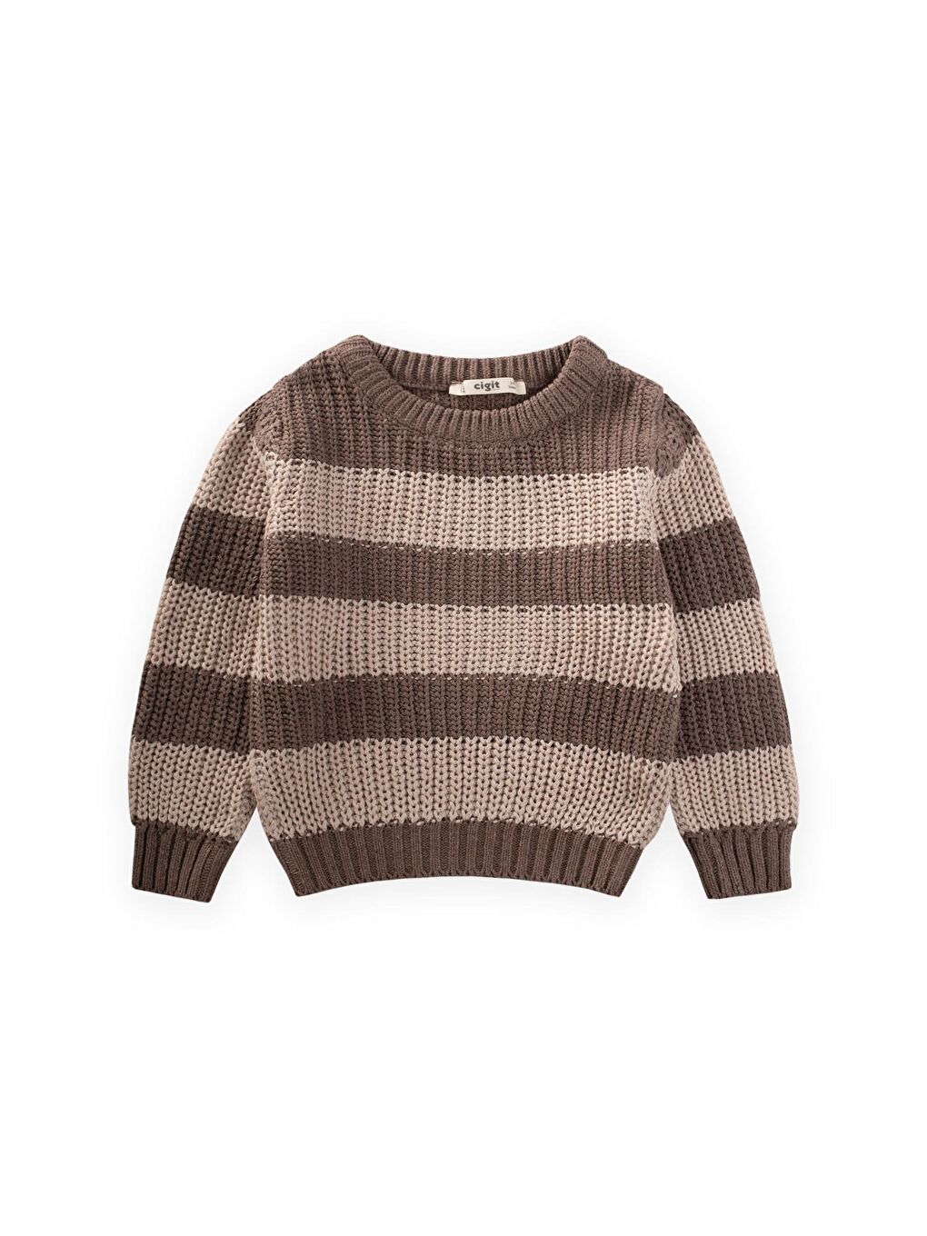 Bej Selanik Çizgili Triko Kazak 2-8 Yaş Vizon